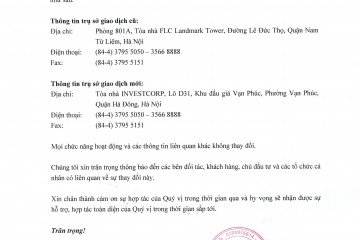 Thông báo thay đổi địa chỉ trụ sở giao dịch công ty INVESTCORP