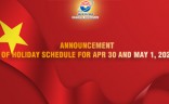 Announcement of Holiday schedule for Apr 30 and May 1, 2024